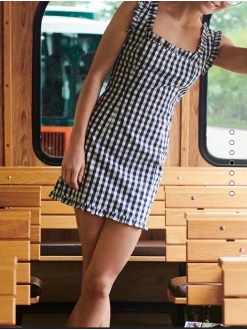 J. Crew Navy and White Gingham Ruffle Mini Dress